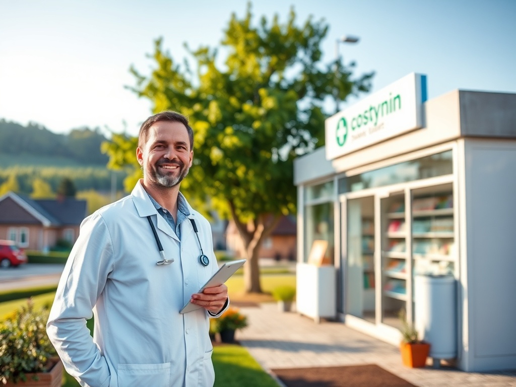 Mapa Gostynina z ikonami symbolizującymi kolejki NFZ do specjalistów